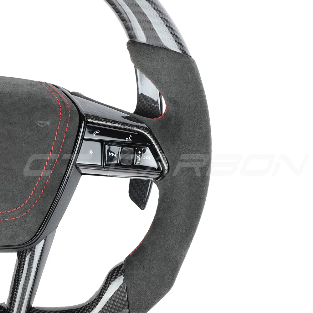 AUDI A6/S6/RS6 & A7/S7/RS7 C8 CARBON FIBRE / ALCANTARA GLOSS BLACK FLAT BOTTOM CUSTOM STEERING WHEEL - Image 3