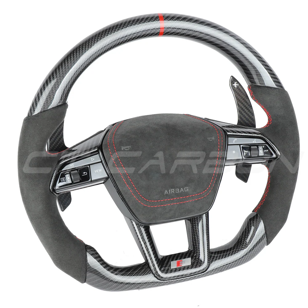 AUDI A6/S6/RS6 & A7/S7/RS7 C8 CARBON FIBRE / ALCANTARA GLOSS BLACK FLAT BOTTOM CUSTOM STEERING WHEEL - Image 6