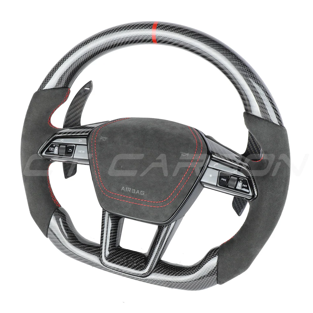 AUDI A6/S6/RS6 & A7/S7/RS7 C8 CARBON FIBRE / ALCANTARA GLOSS BLACK FLAT BOTTOM CUSTOM STEERING WHEEL - Image 7