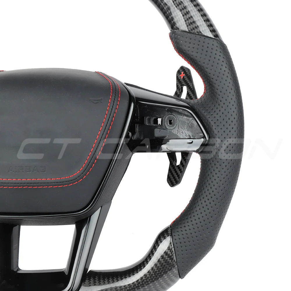 AUDI A6/S6/RS6 & A7/S7/RS7 C8 CARBON FIBRE / LEATHER LED FLAT BOTTOM CUSTOM STEERING WHEEL - Image 4