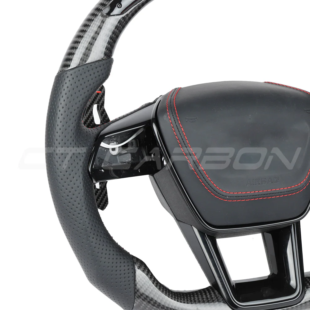 AUDI A6/S6/RS6 & A7/S7/RS7 C8 CARBON FIBRE / LEATHER LED FLAT BOTTOM CUSTOM STEERING WHEEL - Image 8