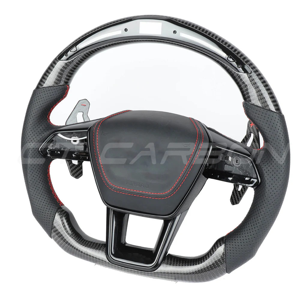 AUDI A6/S6/RS6 & A7/S7/RS7 C8 CARBON FIBRE / LEATHER LED FLAT BOTTOM CUSTOM STEERING WHEEL - Image 9