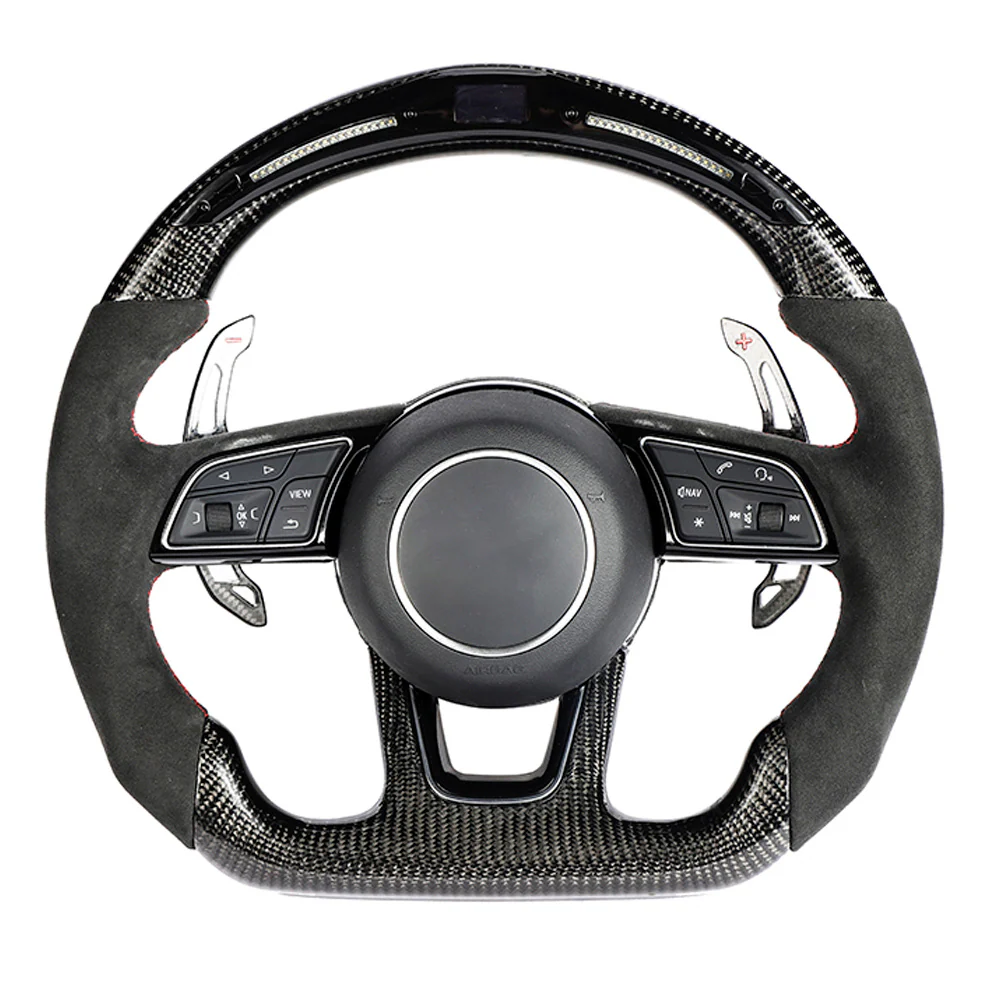 AUDI B9 & 8V 2016-2024 CARBON FIBRE / ALCANTARA LED FLAT BOTTOM CUSTOM STEERING WHEEL