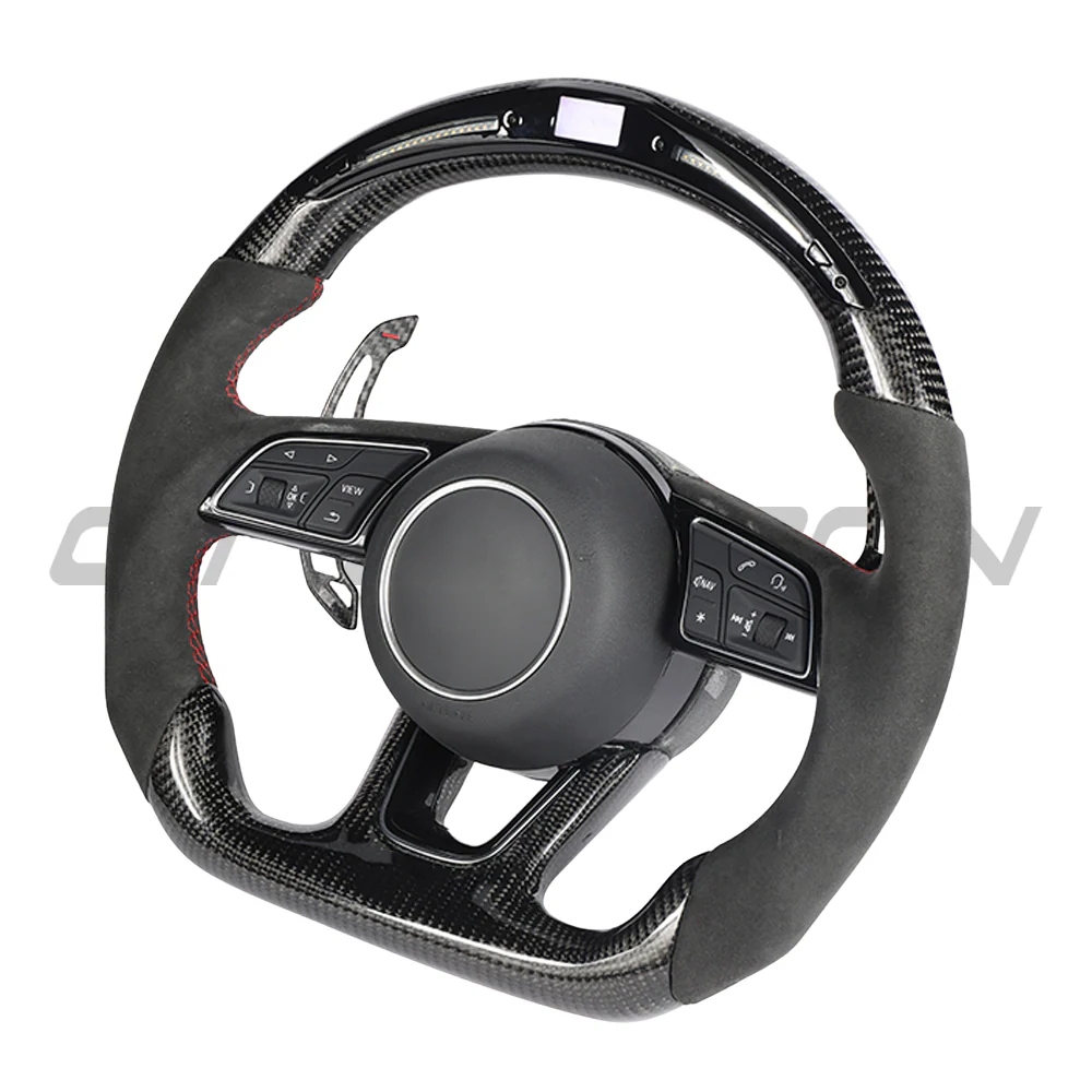 AUDI B9 & 8V 2016-2024 CARBON FIBRE / ALCANTARA LED FLAT BOTTOM CUSTOM STEERING WHEEL - Image 2
