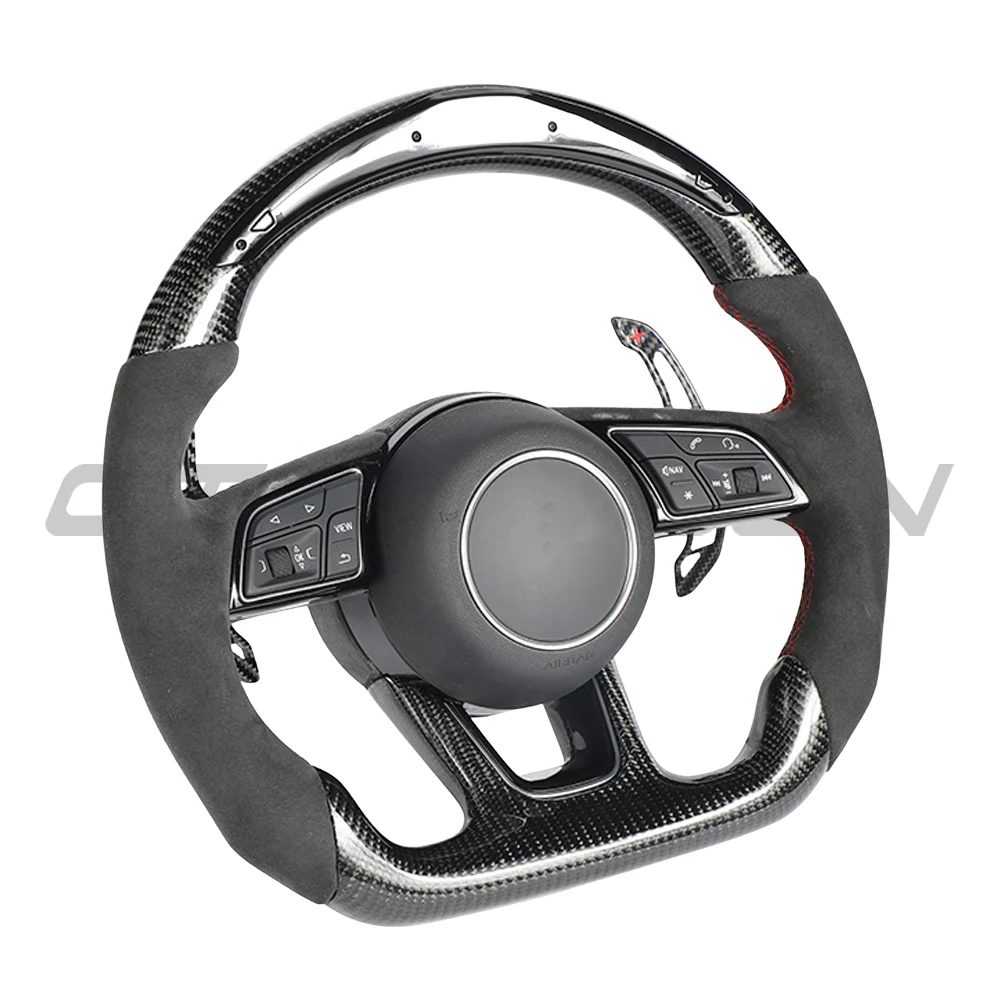 AUDI B9 & 8V 2016-2024 CARBON FIBRE / ALCANTARA LED FLAT BOTTOM CUSTOM STEERING WHEEL - Image 3
