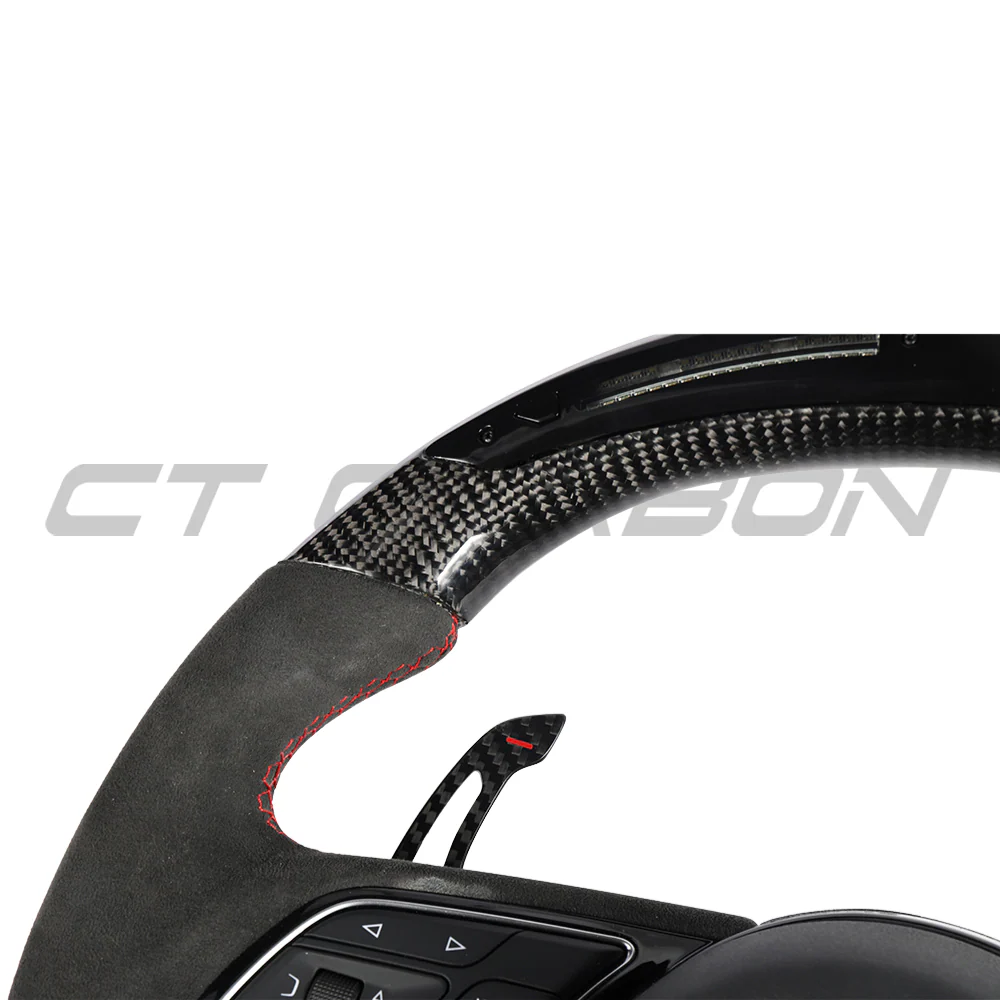 AUDI B9 & 8V 2016-2024 CARBON FIBRE / ALCANTARA LED FLAT BOTTOM CUSTOM STEERING WHEEL - Image 6