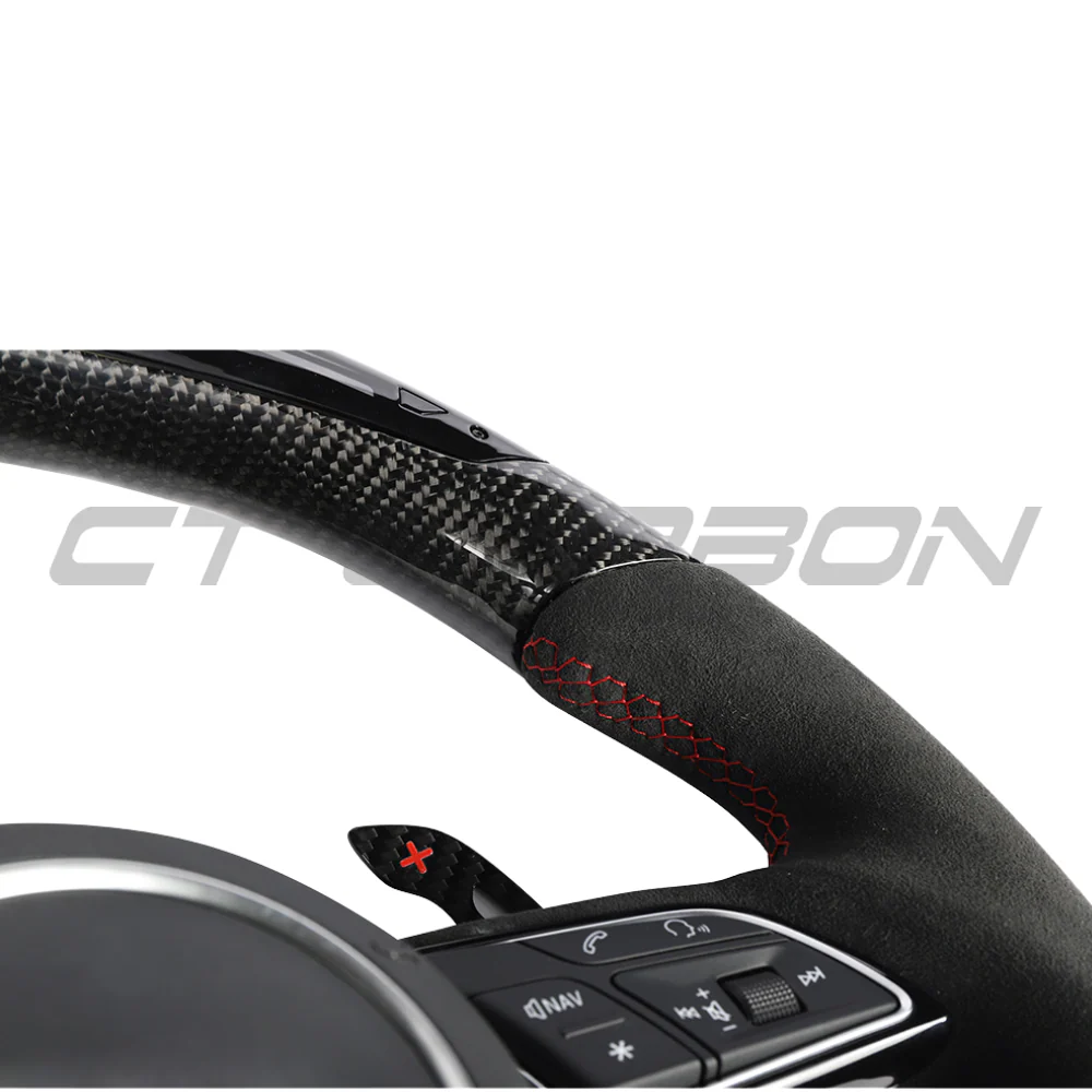 AUDI B9 & 8V 2016-2024 CARBON FIBRE / ALCANTARA LED FLAT BOTTOM CUSTOM STEERING WHEEL - Image 7