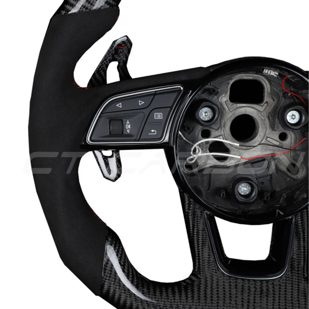AUDI B9 CARBON FIBRE / ALCANTARA LED FLAT BOTTOM CUSTOM STEERING WHEEL - Image 2