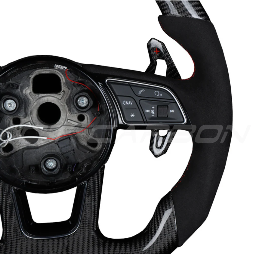 AUDI B9 CARBON FIBRE / ALCANTARA LED FLAT BOTTOM CUSTOM STEERING WHEEL - Image 4