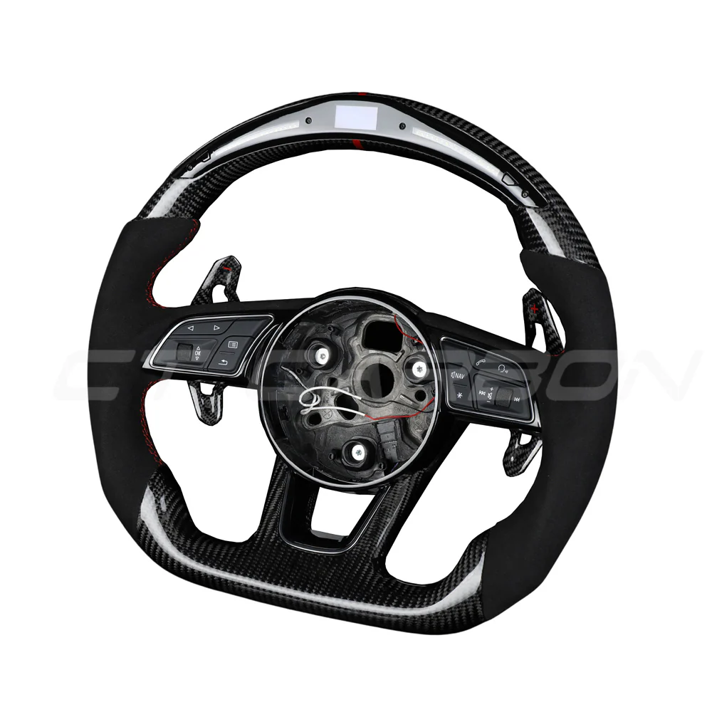 AUDI B9 CARBON FIBRE / ALCANTARA LED FLAT BOTTOM CUSTOM STEERING WHEEL - Image 5