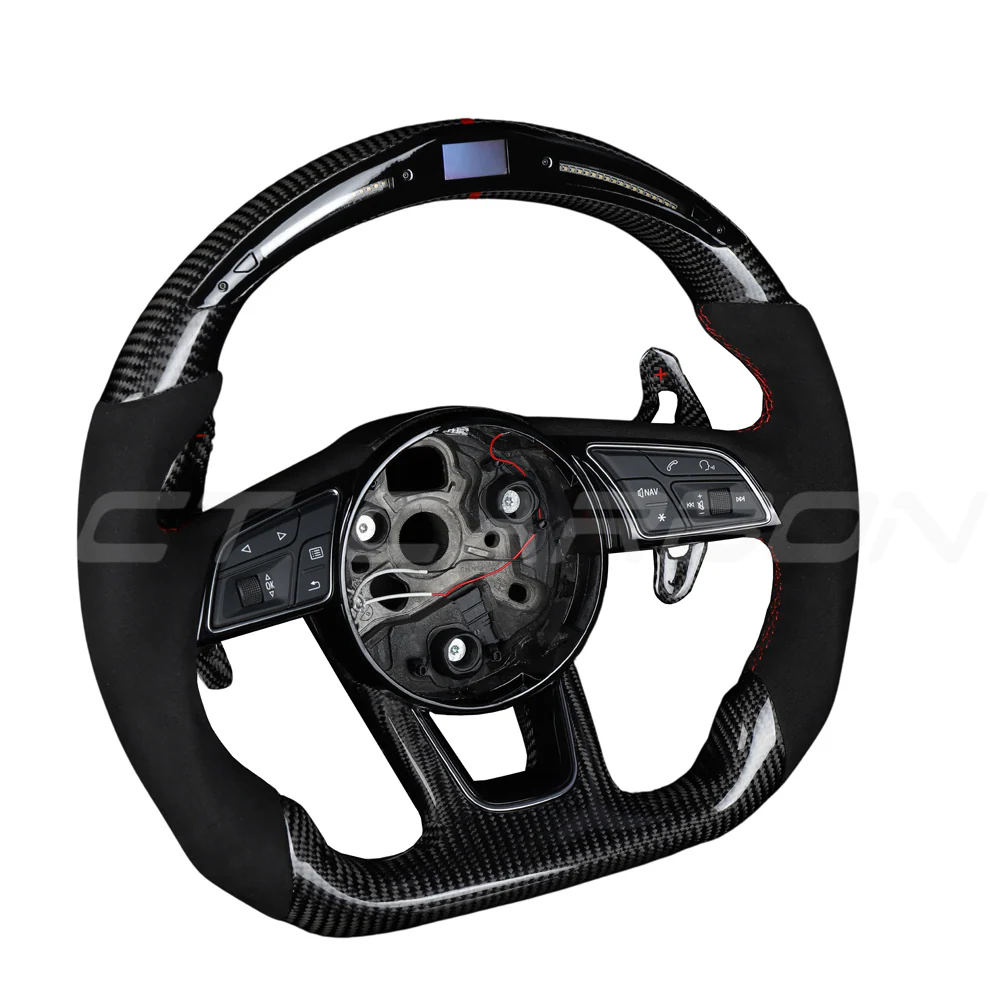 AUDI B9 CARBON FIBRE / ALCANTARA LED FLAT BOTTOM CUSTOM STEERING WHEEL - Image 7