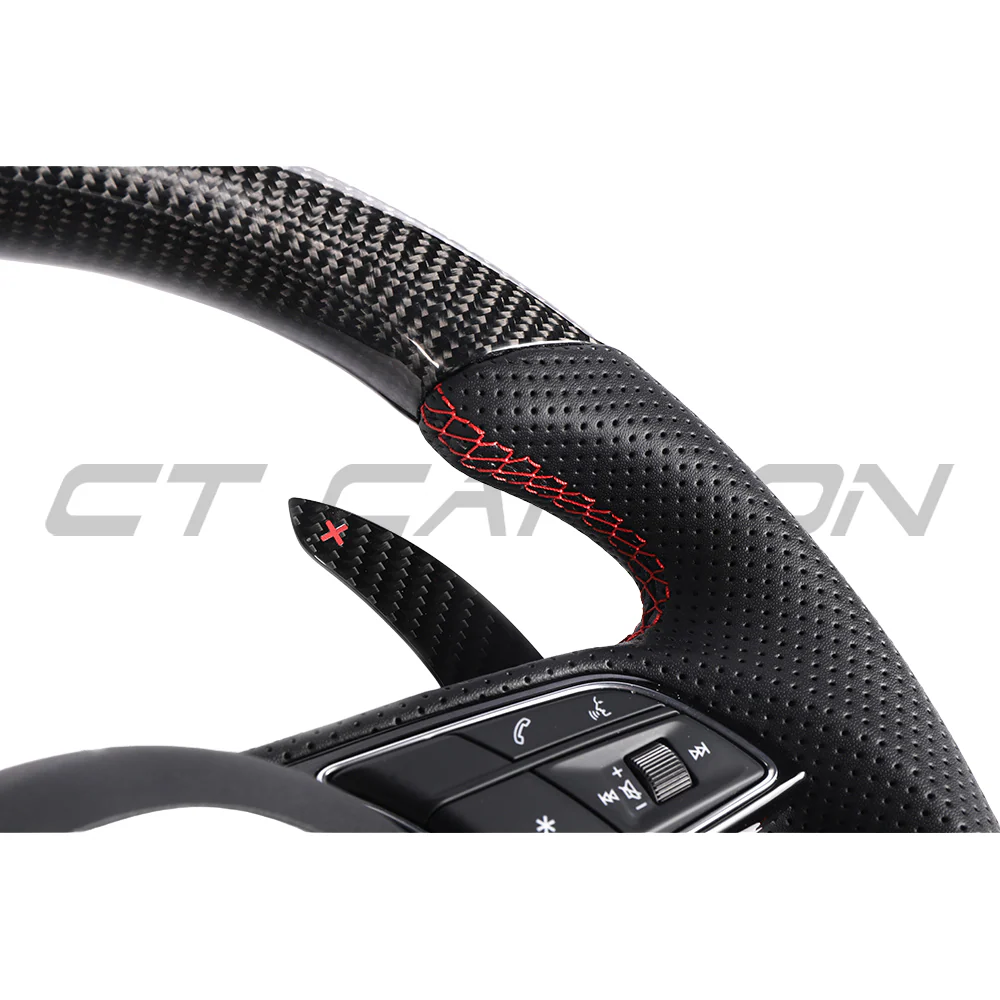 AUDI B9 & 8V 2016-2024 CARBON FIBRE / LEATHER FLAT BOTTOM CUSTOM STEERING WHEEL - Image 2