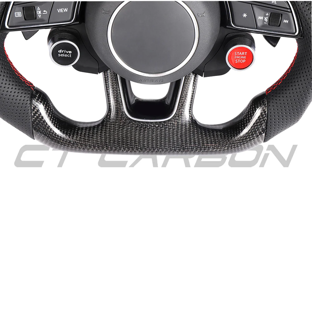 AUDI B9 & 8V 2016-2024 CARBON FIBRE / LEATHER FLAT BOTTOM CUSTOM STEERING WHEEL - Image 4