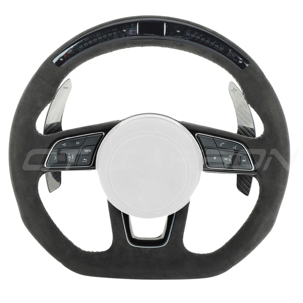 AUDI B9 FULL ALCANTARA LED FLAT BOTTOM CUSTOM STEERING WHEEL - Image 2