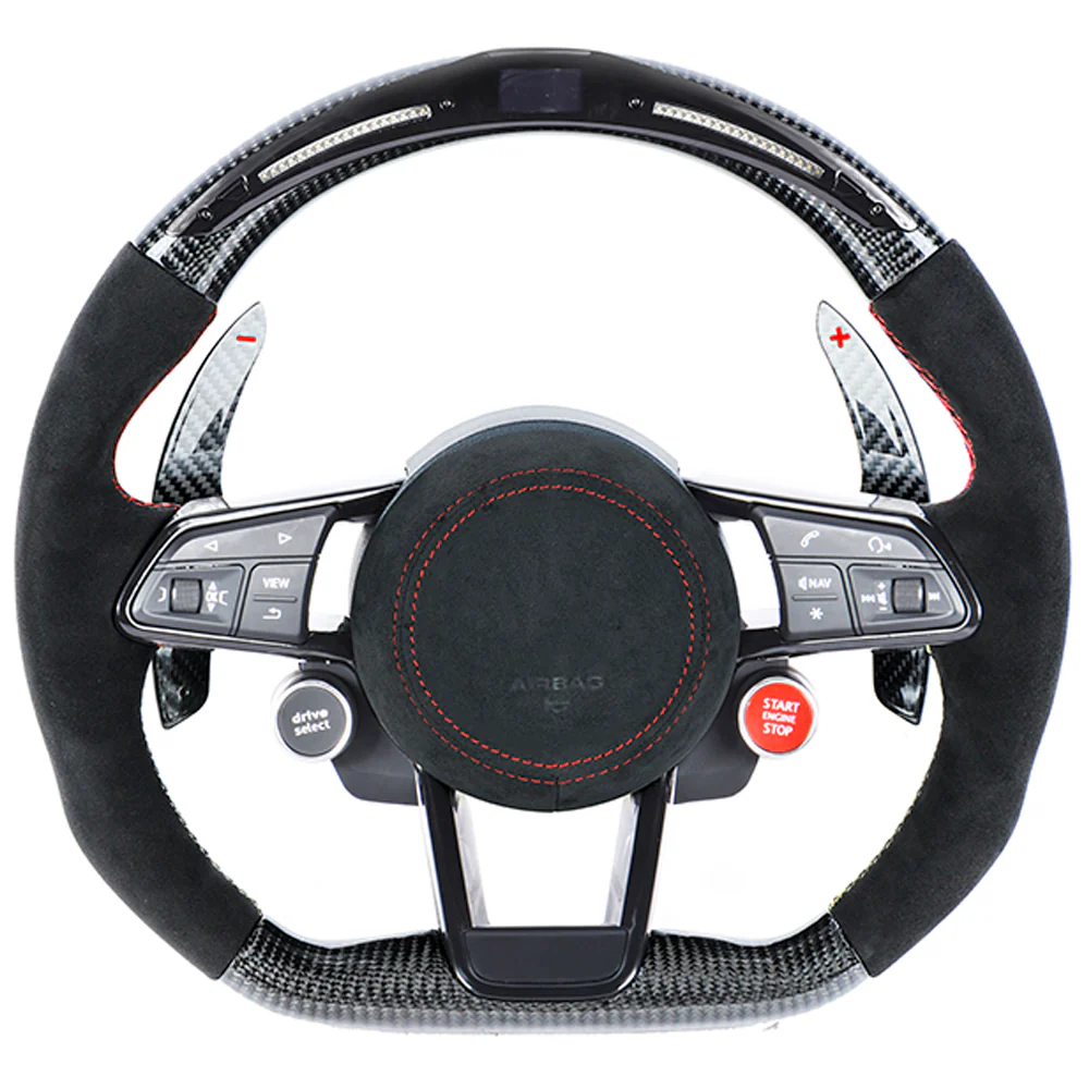 AUDI R8/TT CARBON FIBRE / ALCANTARA LED FLAT BOTTOM CUSTOM STEERING WHEEL