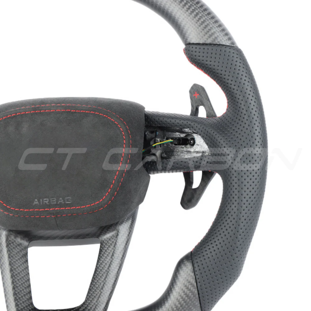 AUDI A6/S6/RS6 & A7/S7/RS7 C8 CARBON FIBRE / LEATHER FLAT TOP AND BOTTOM CUSTOM STEERING WHEEL - Image 4