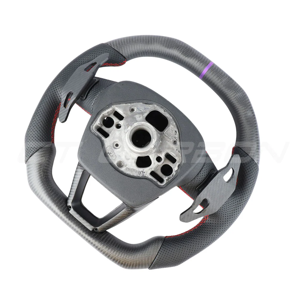 AUDI A6/S6/RS6 & A7/S7/RS7 C8 CARBON FIBRE / LEATHER FLAT TOP AND BOTTOM CUSTOM STEERING WHEEL - Image 5