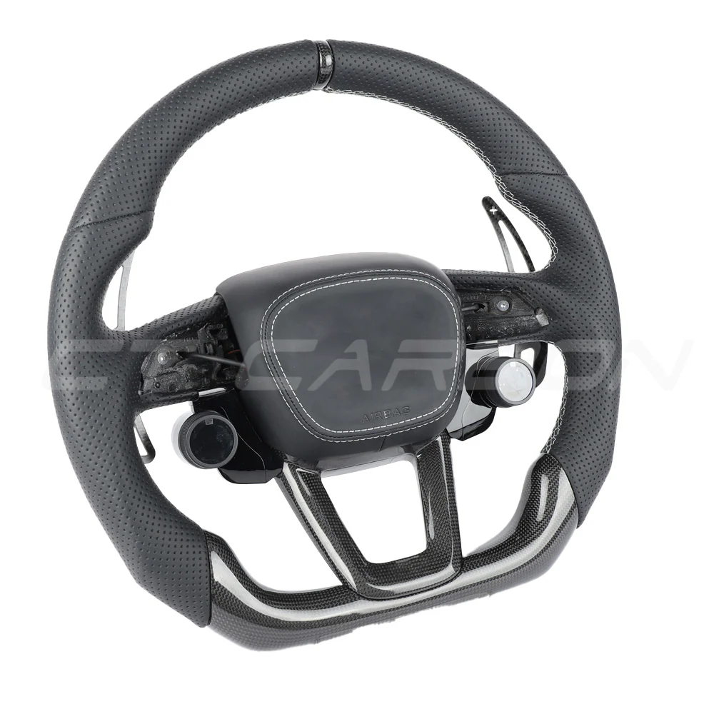 AUDI A6/S6/RS6 & A7/S7/RS7 C8 PERFORATED LEATHER / CARBON FIBRE FLAT BOTTOM CUSTOM STEERING WHEEL - Image 3