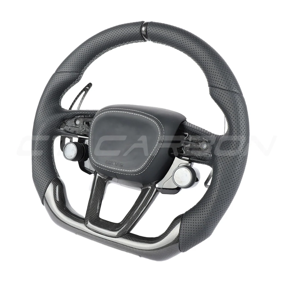 AUDI A6/S6/RS6 & A7/S7/RS7 C8 PERFORATED LEATHER / CARBON FIBRE FLAT BOTTOM CUSTOM STEERING WHEEL - Image 4