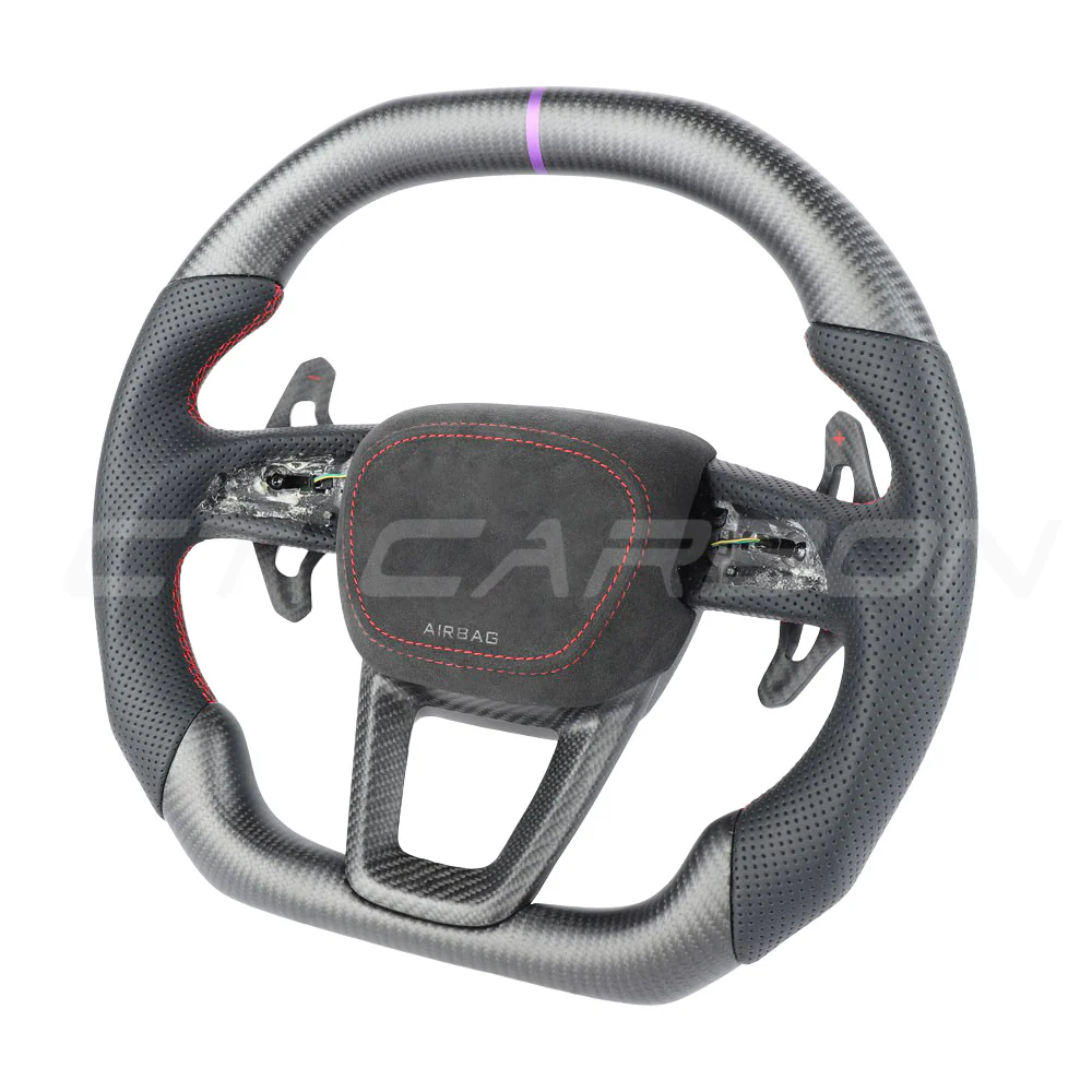 AUDI RSQ8 CARBON FIBRE / LEATHER FLAT TOP AND BOTTOM CUSTOM STEERING WHEEL - Image 2