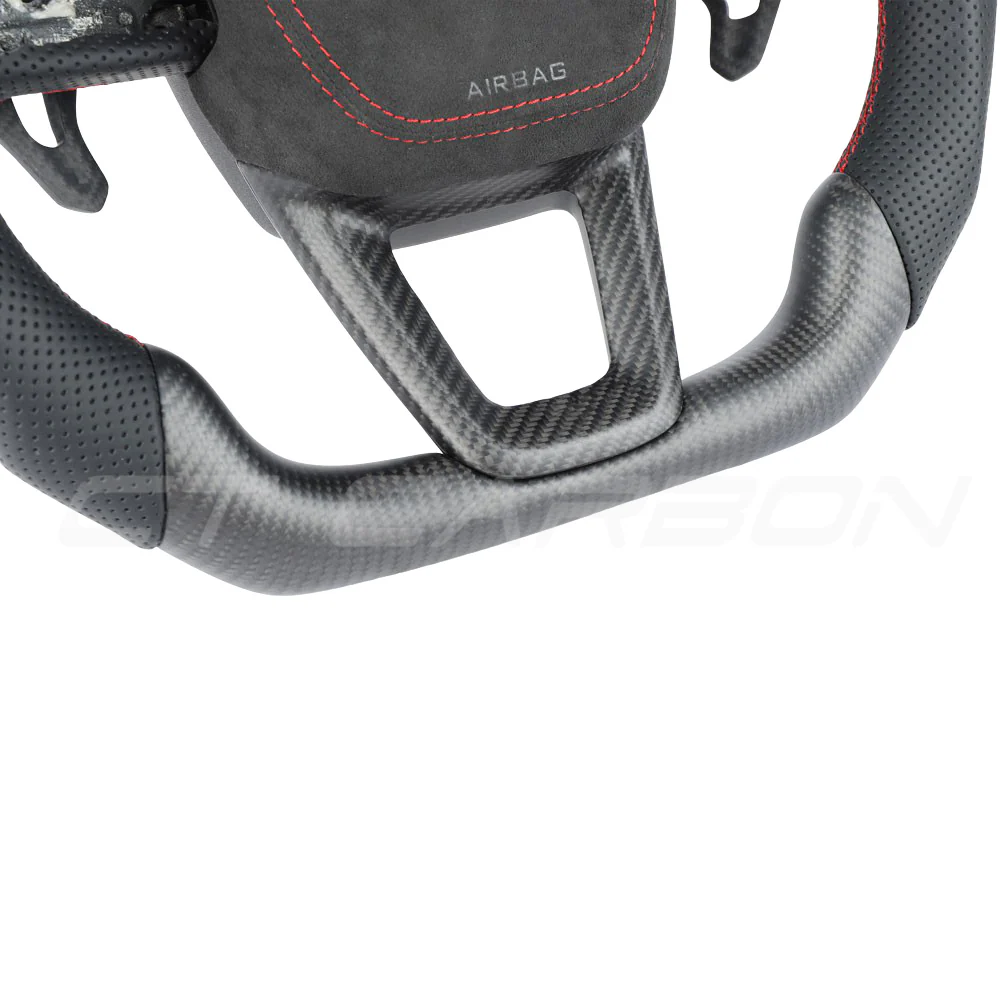 AUDI RSQ8 CARBON FIBRE / LEATHER FLAT TOP AND BOTTOM CUSTOM STEERING WHEEL - Image 3
