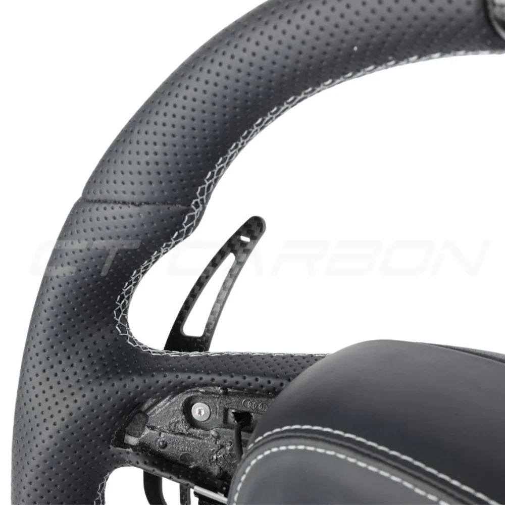 AUDI RSQ8 PERFORATED LEATHER / CARBON FIBRE FLAT BOTTOM CUSTOM STEERING WHEEL - Image 2