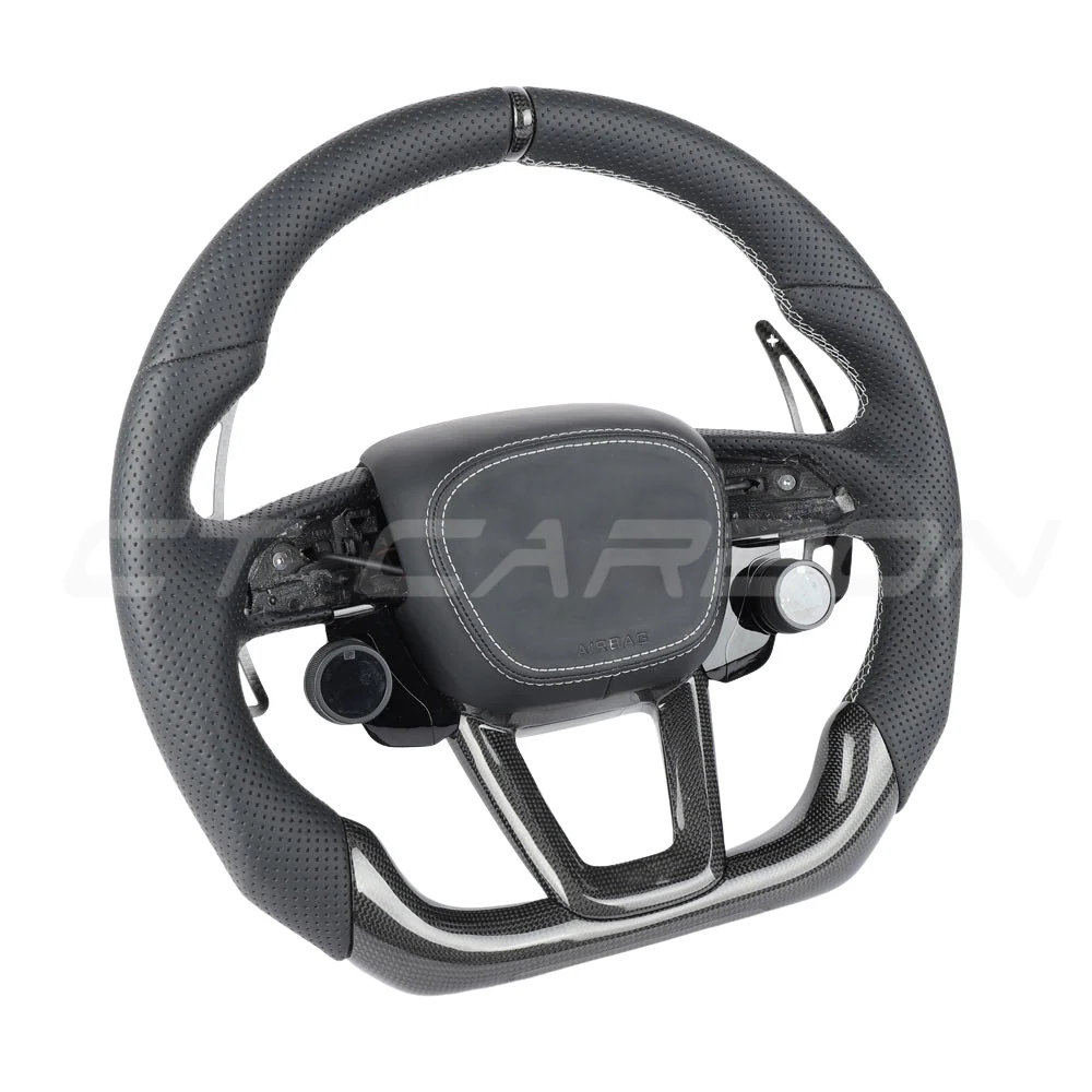 AUDI RSQ8 PERFORATED LEATHER / CARBON FIBRE FLAT BOTTOM CUSTOM STEERING WHEEL - Image 7