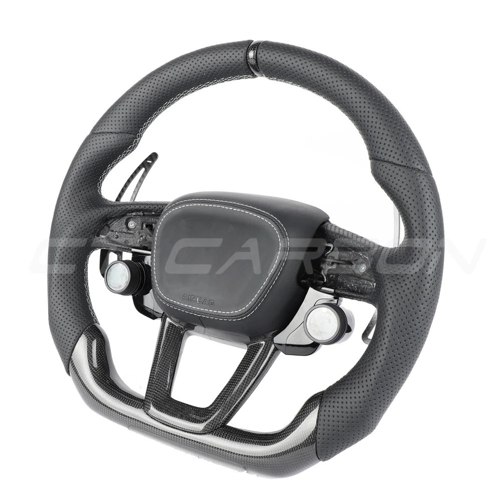 AUDI RSQ8 LEATHER / CARBON FIBRE WITH SWITCHES FLAT BOTTOM CUSTOM STEERING WHEEL - Image 2