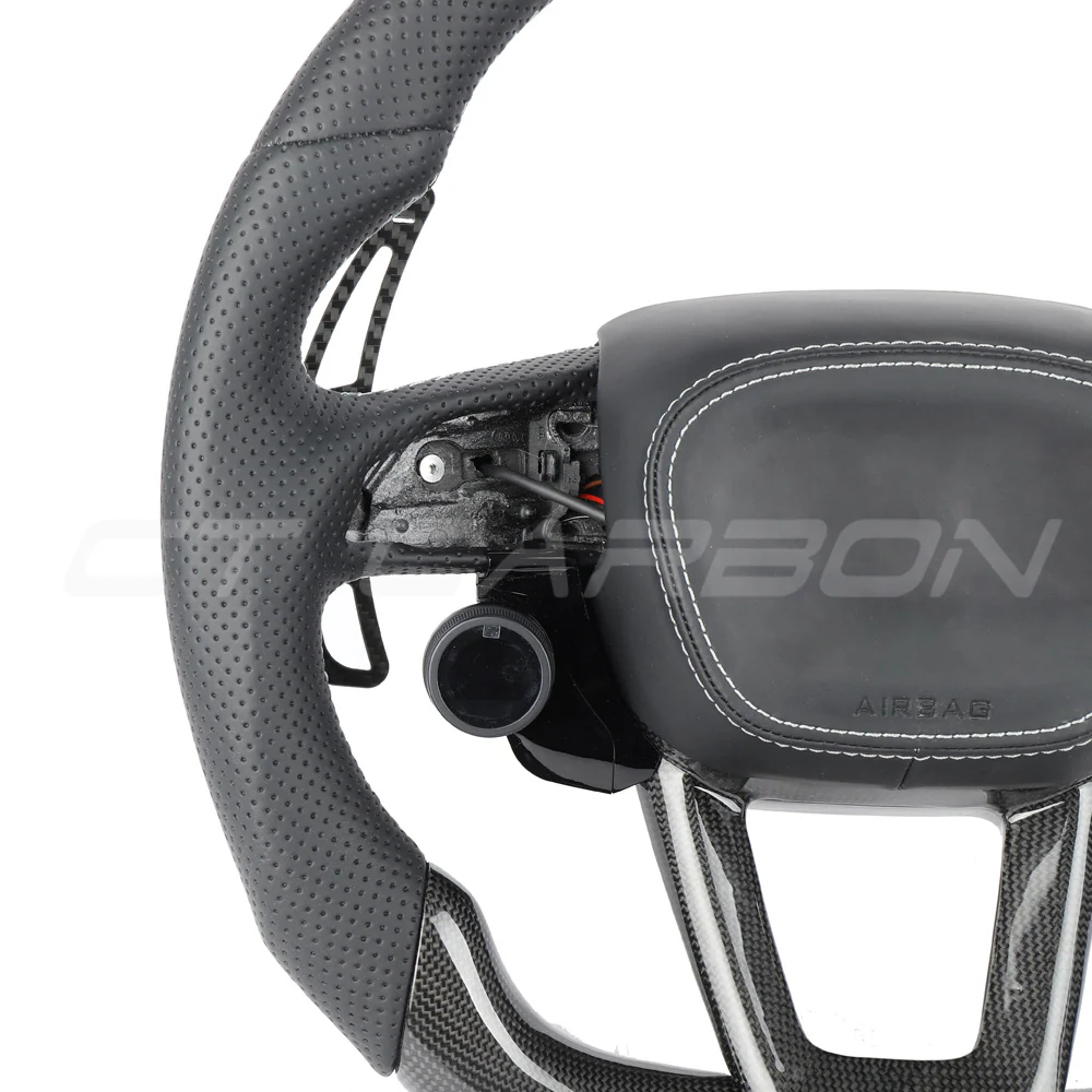 AUDI RSQ8 LEATHER / CARBON FIBRE WITH SWITCHES FLAT BOTTOM CUSTOM STEERING WHEEL - Image 4