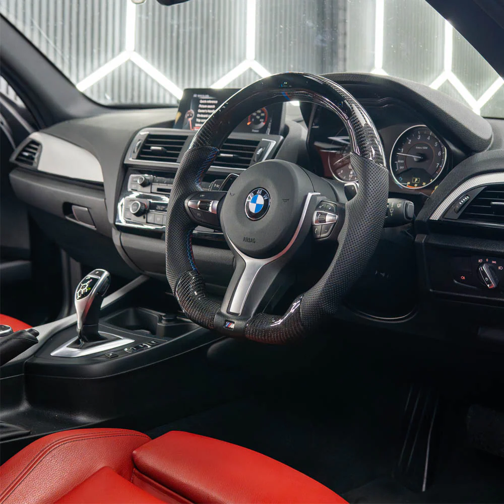 BMW FXX CARBON FIBRE / LEATHER / LED FLAT BOTTOM CUSTOM STEERING WHEEL - Image 4