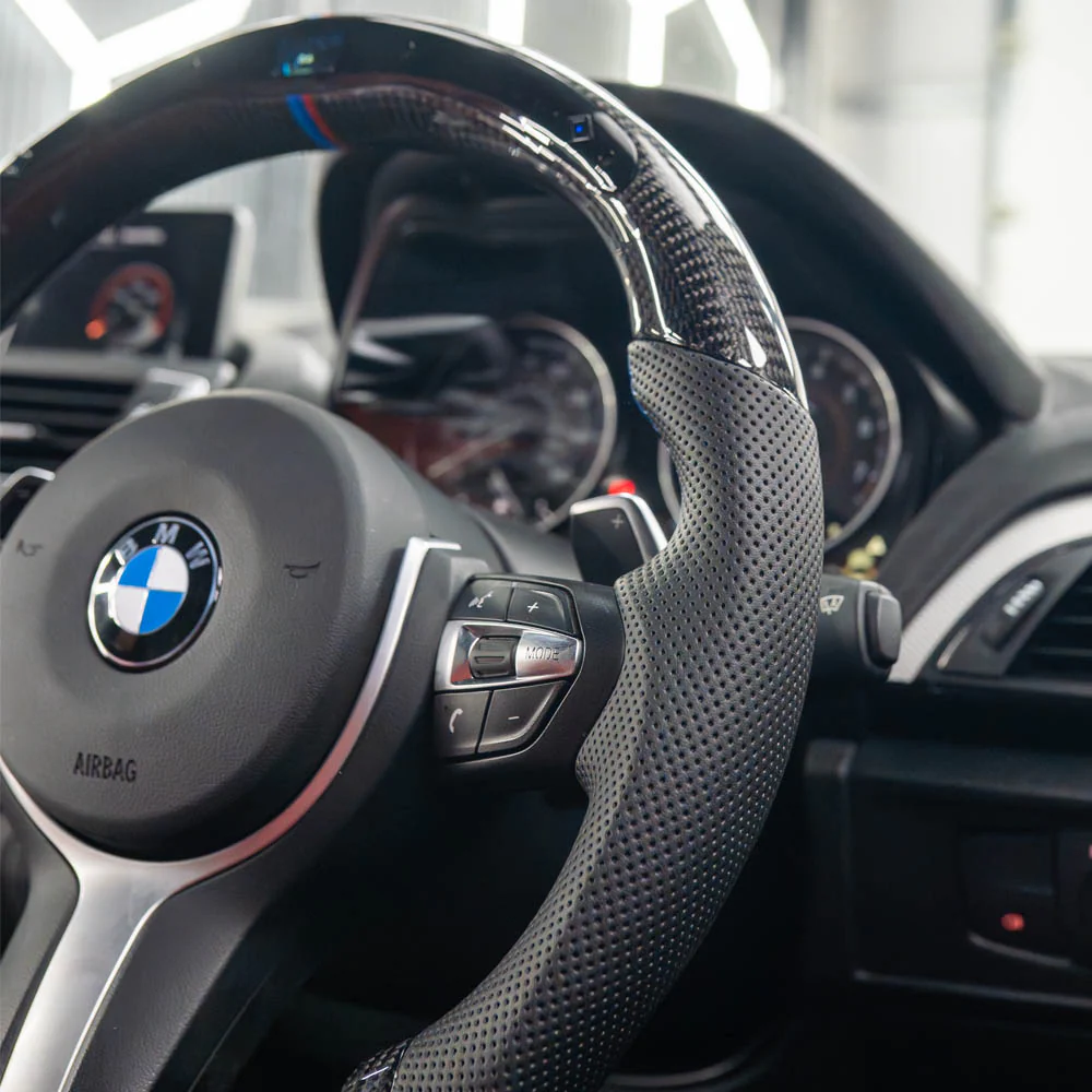 BMW FXX CARBON FIBRE / LEATHER / LED FLAT BOTTOM CUSTOM STEERING WHEEL - Image 5