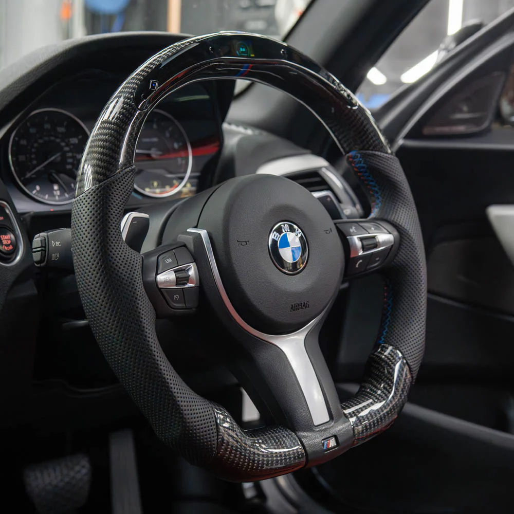 BMW FXX CARBON FIBRE / LEATHER / LED FLAT BOTTOM CUSTOM STEERING WHEEL - Image 6