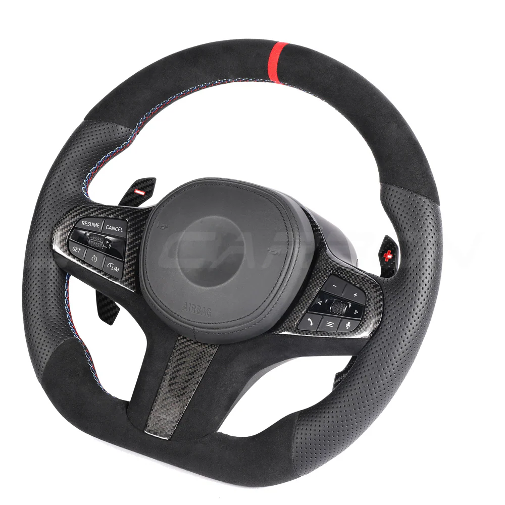 BMW G8X LEATHER / ALCANTARA FLAT BOTTOM CUSTOM STEERING WHEEL - Image 2