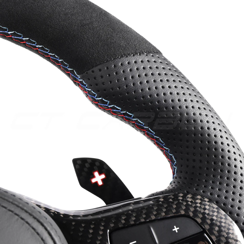 BMW G8X LEATHER / ALCANTARA FLAT BOTTOM CUSTOM STEERING WHEEL - Image 5