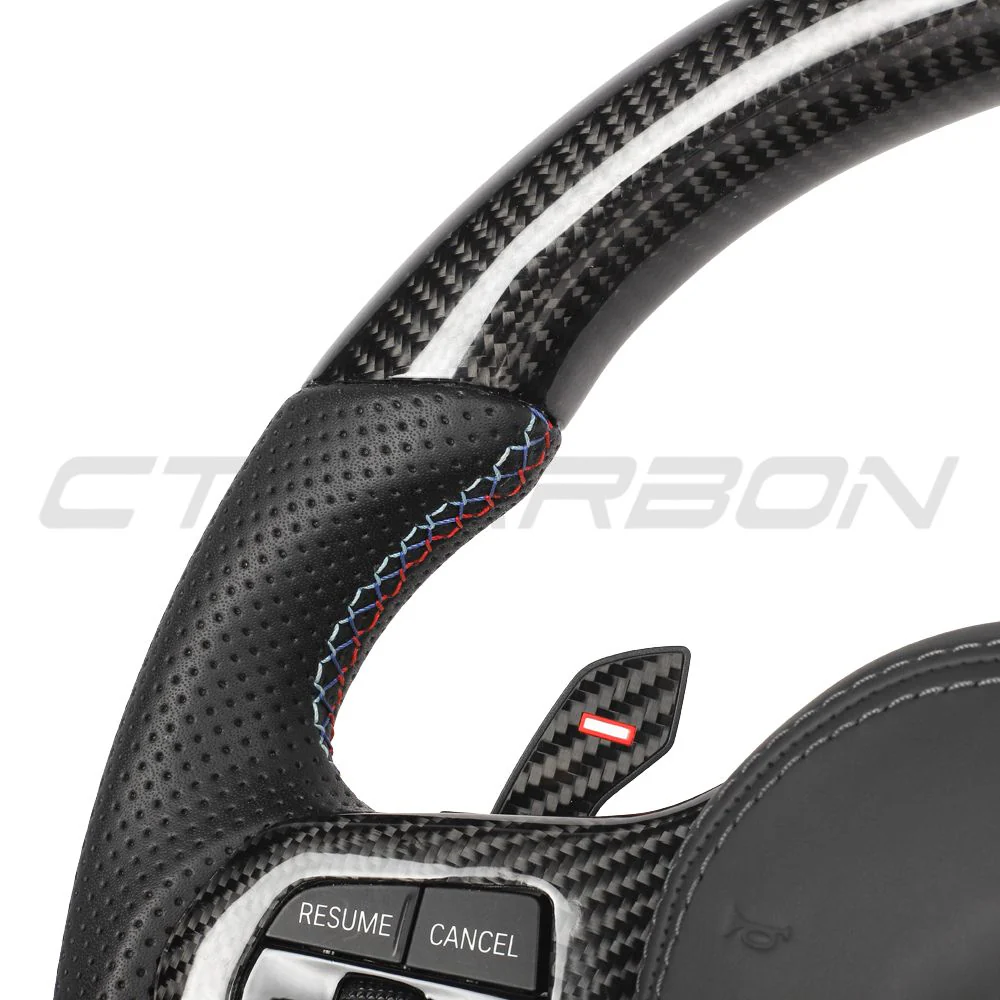 BMW Gxx CARBON FIBRE / LEATHER / FLAT BOTTOM CUSTOM STEERING WHEEL - Image 4