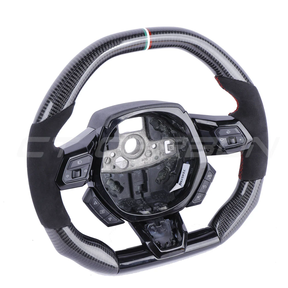 LAMBORGHINI HURACAN CARBON FIBRE / ALCANTARA FLAT TOP AND BOTTOM CUSTOM STEERING WHEEL - Image 5