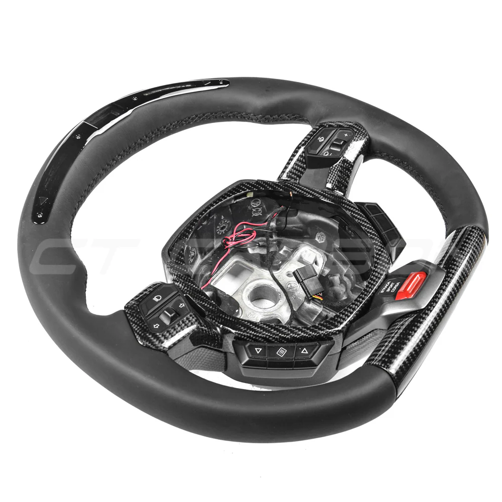 LAMBORGHINI HURACAN LEATHER / CARBON FIBRE LED FLAT BOTTOM CUSTOM STEERING WHEEL - Image 2