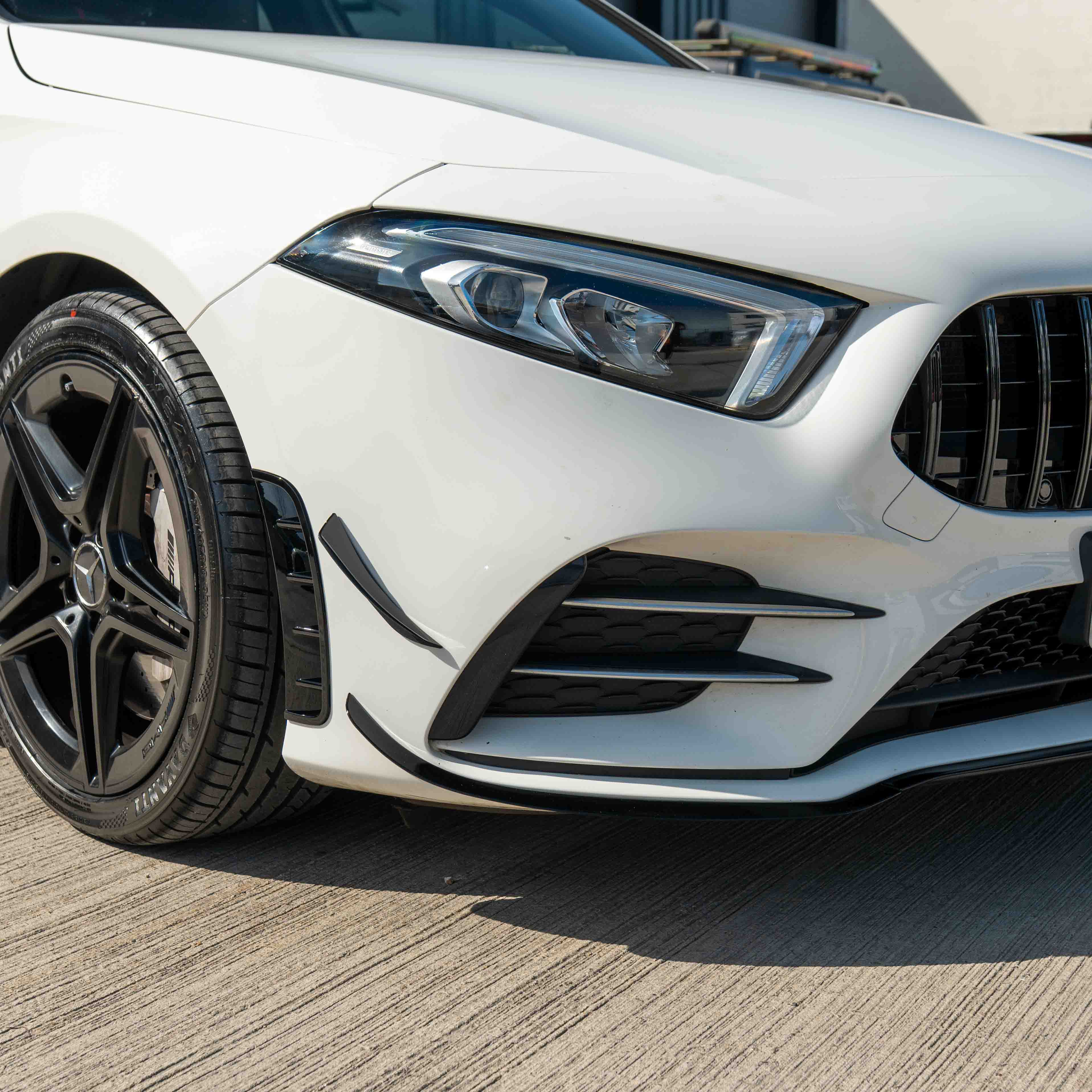 MERCEDES A-CLASS V177 & W177 2018-2022 GLOSS BLACK SPLITTER & CANARDS - Image 6