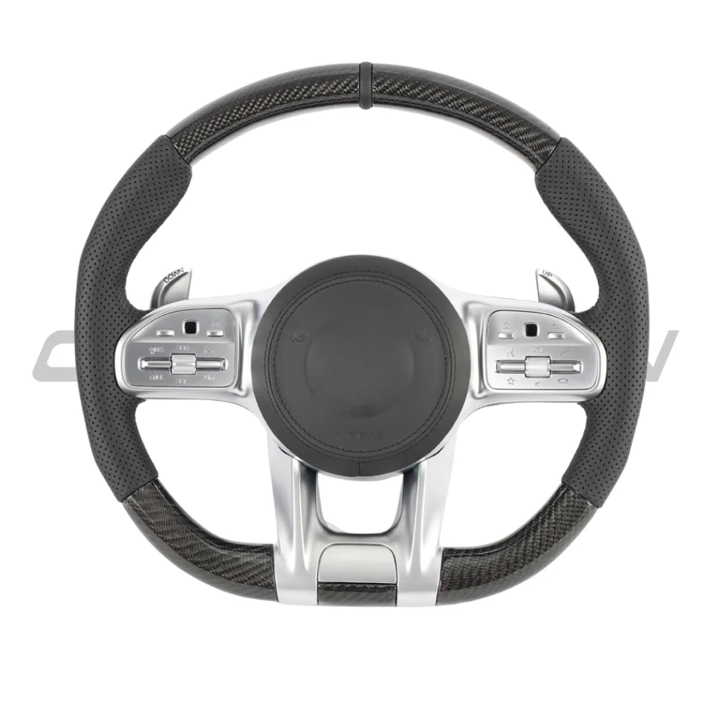 MERCEDES BENZ AMG CARBON FIBRE / LEATHER FLAT BOTTOM CUSTOM STEERING WHEEL - Image 2